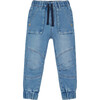 French Terry Denim Jogger Pants, Light Blue - Jeans - 1 - thumbnail