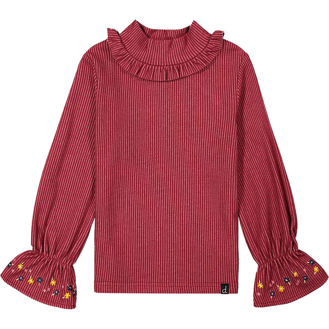 Fluid Ribbed Fabric Mock Neck Long Sleeve Top, Autumn Red