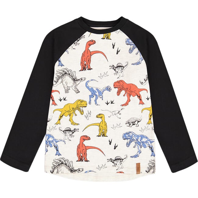 Dino Print Raglan Sleeve Jersey T-Shirt, Oatmeal Mix