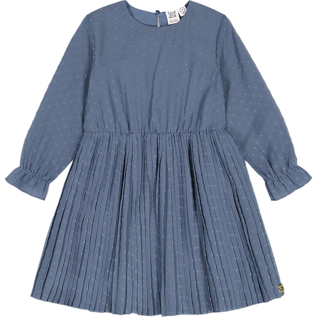 Chiffon Swiss Dot Heart Dress With Pleated Skirt, Old Blue