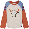 Buffalo Head Print Raglan Sleeeve Jersey T-Shirt, Oatmeal Mix - T-Shirts - 1 - thumbnail