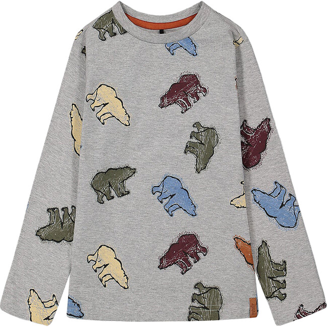 Bear Print Jersey T-Shirt, Grey Mix