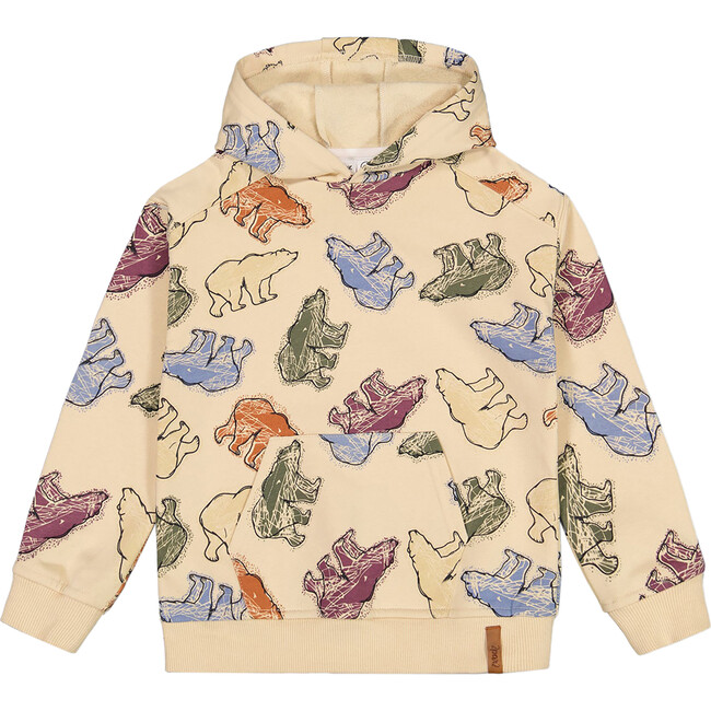 Bear Print Fleece Hoodie, Beige - Sweatshirts - 1