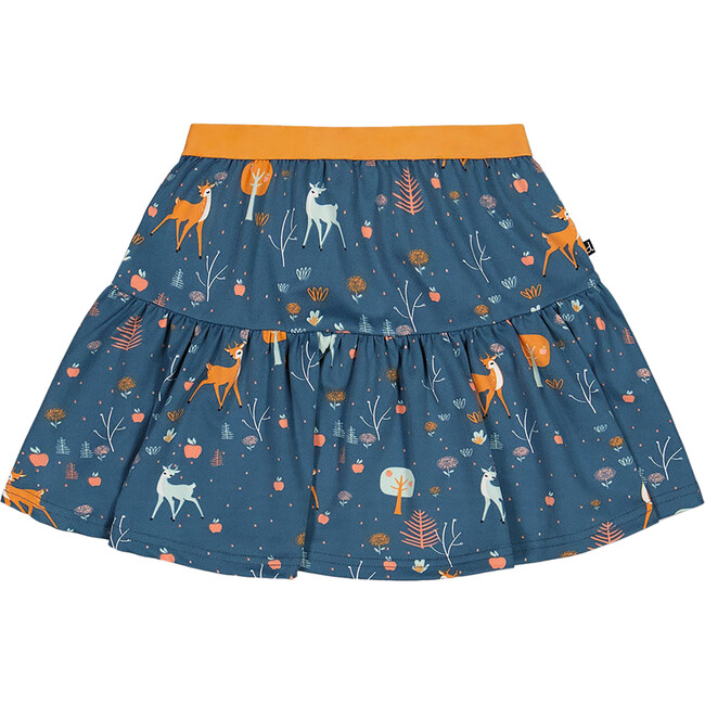Fawns & Apples Print Brushed Jersey Skirt, Teal Blue