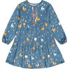 Fawns & Apples Print Brushed Jersey Long Sleeve Dress, Teal Blue - Dresses - 1 - thumbnail