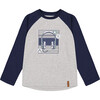 Headphone Print Raglan Sleeve Jersey T-Shirt, Grey Mix & Navy - T-Shirts - 1 - thumbnail