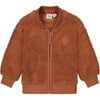 Embroidered Sherpa Zipper Jacket, Caramel - Jackets - 1 - thumbnail