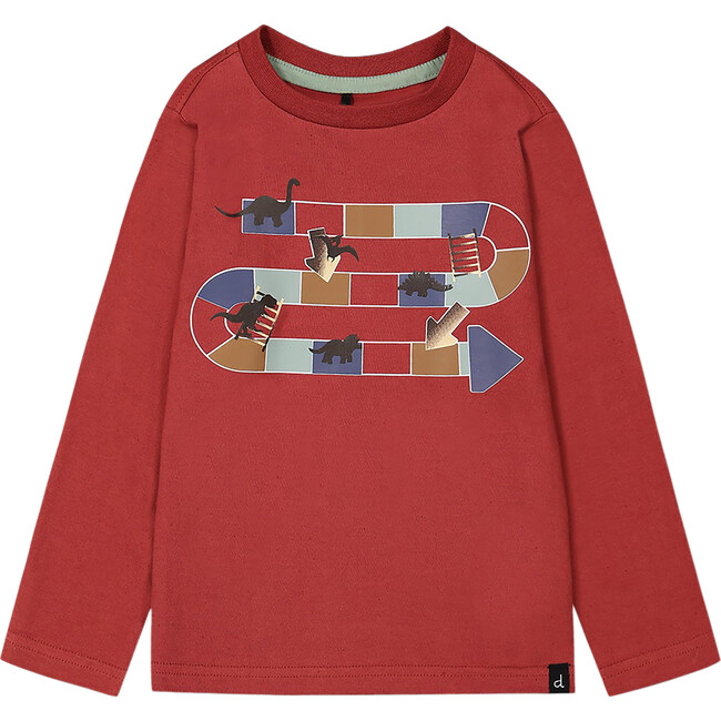 Dino & Ladder Game Print Jersey T-Shirt, Auburn Red