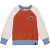 Color-Block Raglan Sleeve Velvet Sweatshirt, Burnt Orange & Blue - Sweatshirts - 1 - thumbnail