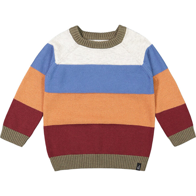 Color-Block Knit Raglan Sweater, Red Wine, Burnt Orange & Oatmeal