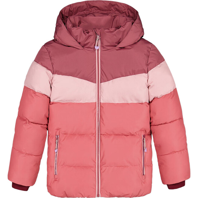 Color-Block Hooded Puffy Jacket, Pink & Plum