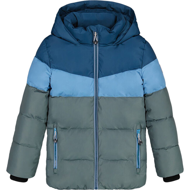 Color-Block Hooded Puffy Jacket, Green & Teal