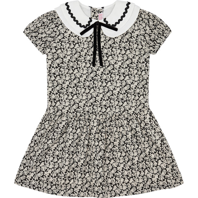 Xana Girl Drop Waist Dress, Black Floral - Dresses - 1