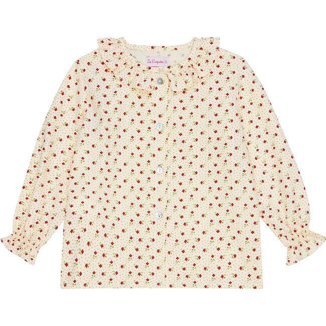 Ella Long Sleeve Baby Girl Shirt, Ivory Floral - Shirts - 1