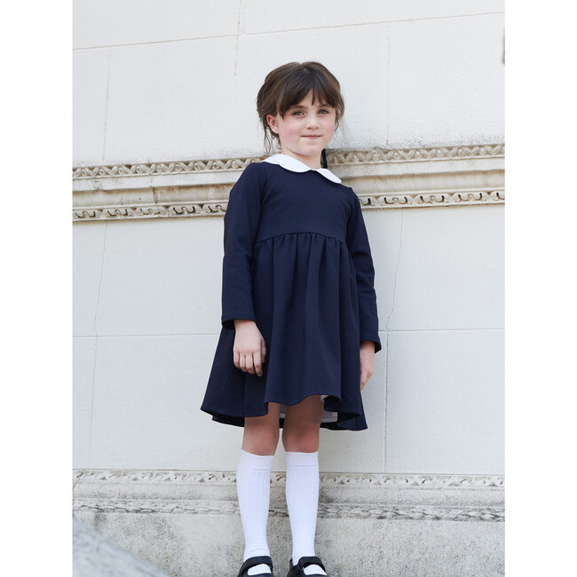 Marta Girl Long Sleeve Dress, Navy - Dresses - 4