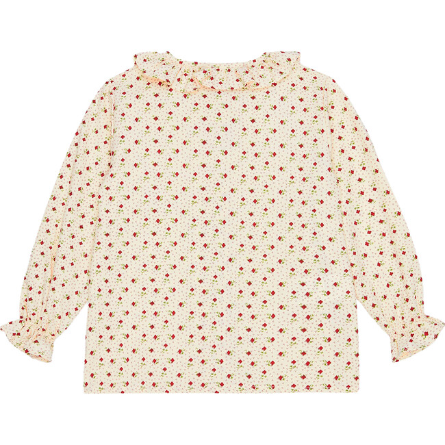 Ella Long Sleeve Baby Girl Shirt, Ivory Floral - Shirts - 2