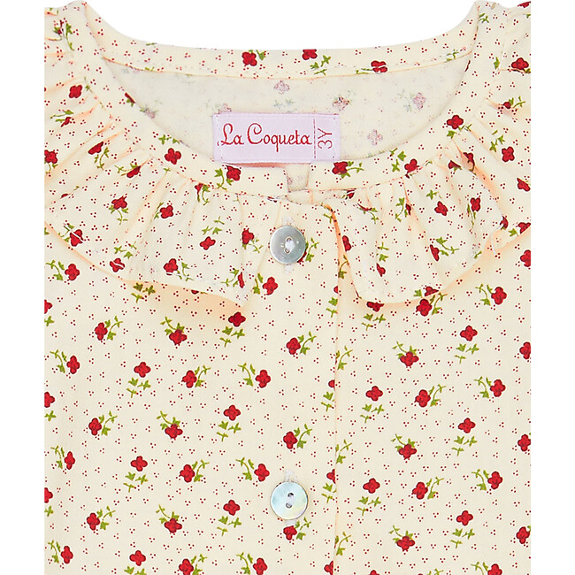 Ella Long Sleeve Baby Girl Shirt, Ivory Floral - Shirts - 3