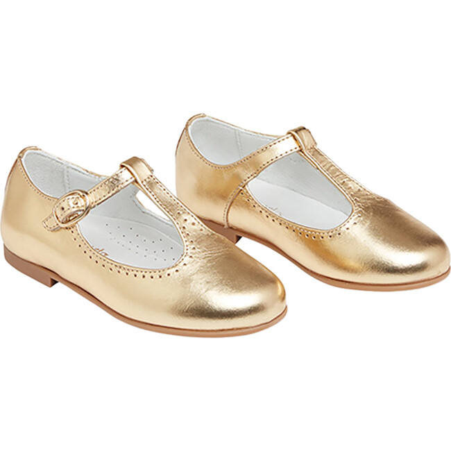 Leather Girl T-Bar Shoes, Gold