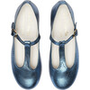 Metallic Leather Girl T-Bar Shoes, Blue - T-Straps - 1 - thumbnail