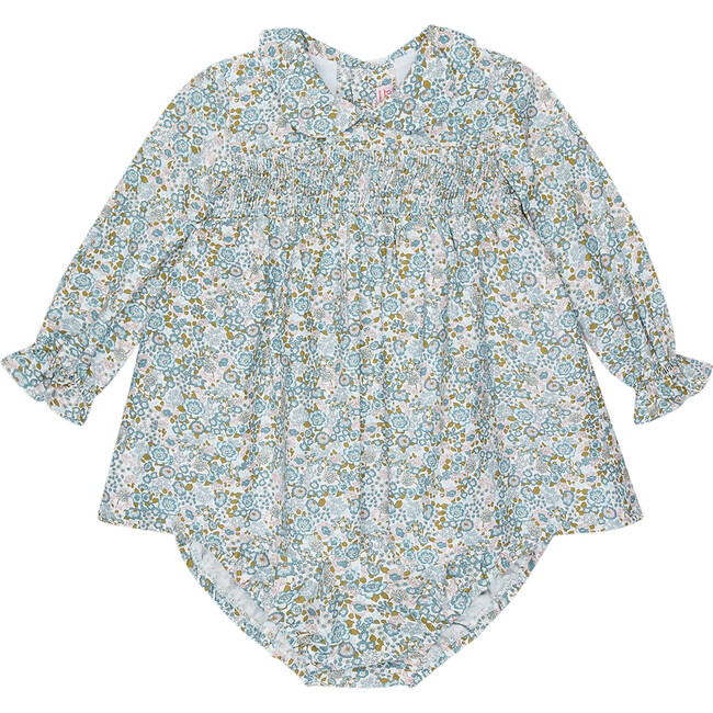 Sabrina Baby Girl Smock Set, Blue Floral - Mixed Apparel Set - 1