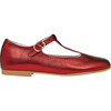 Metallic Leather Girl T-Bar Shoes, Red - T-Straps - 3