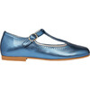 Metallic Leather Girl T-Bar Shoes, Blue - T-Straps - 3