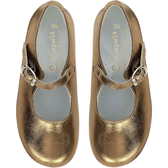 Leather Girl Mary Jane Shoes, Bronze - Mary Janes - 1