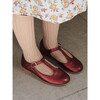 Metallic Leather Girl T-Bar Shoes, Red - T-Straps - 4
