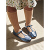 Metallic Leather Girl T-Bar Shoes, Blue - T-Straps - 2