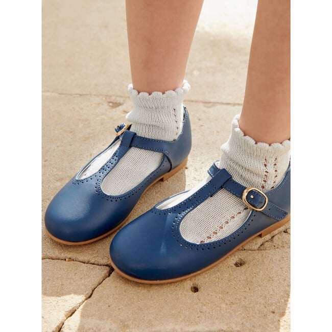 Leather Girl T-Bar Shoes, Cobalt - T-Straps - 4