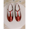 Metallic Leather Girl T-Bar Shoes, Red - T-Straps - 5