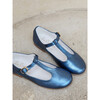 Metallic Leather Girl T-Bar Shoes, Blue - T-Straps - 5