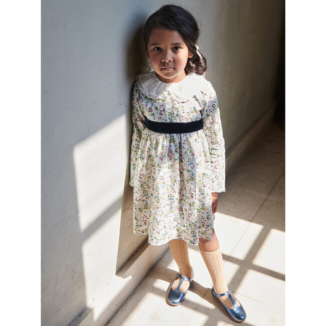 Metallic Leather Girl T-Bar Shoes, Blue - T-Straps - 6