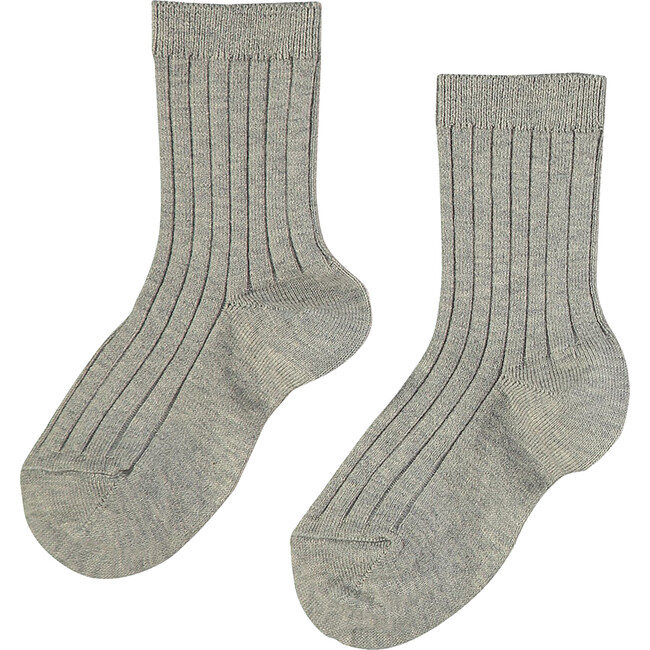 Ribbed Short Kids Socks, Light Grey Melange