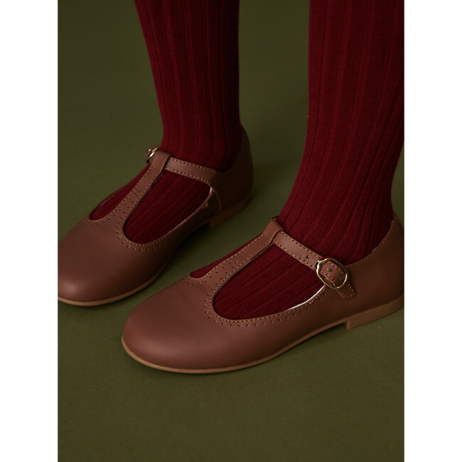 Ribbed Kids Tights, Burgundy - Pants - 3