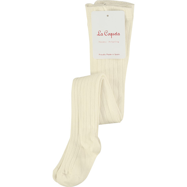 Ribbed Kids Tights, Off White - Pants - 2
