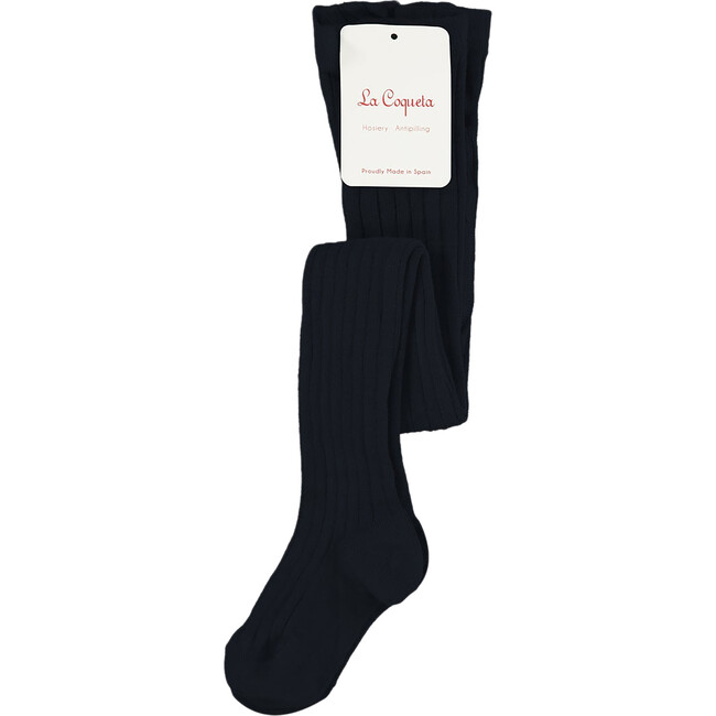 Ribbed Kids Tights, Navy Blue - Pants - 2