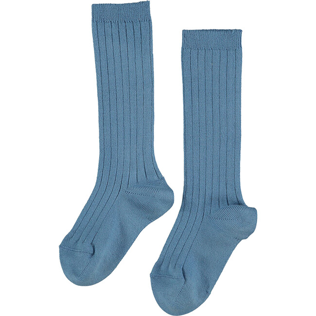 Ribbed Knee High Kids Socks, Dusty Blue