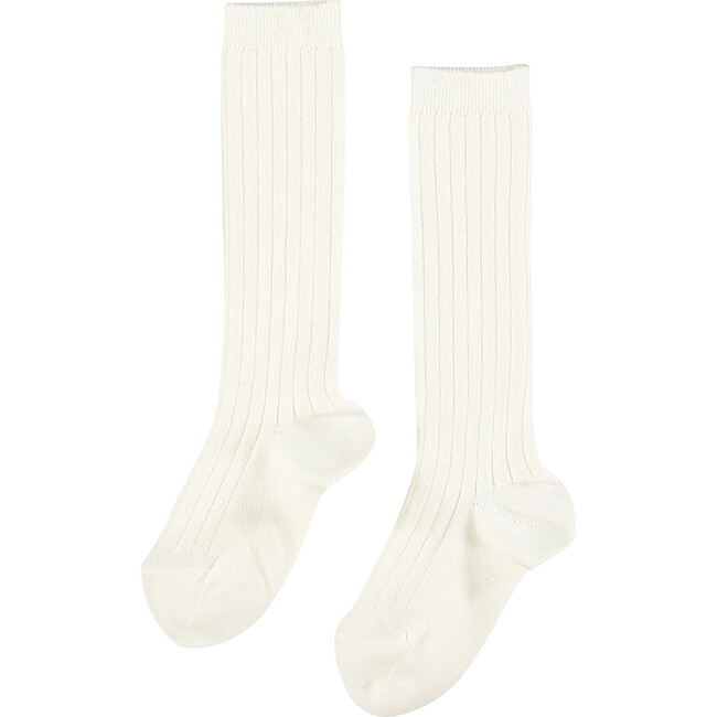 Ribbed Knee High Kids Socks, Off White