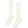 Ribbed Knee High Kids Socks, Off White - Socks - 1 - thumbnail