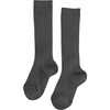 Ribbed Knee High Kids Socks, Dark Grey Melange - Socks - 1 - thumbnail