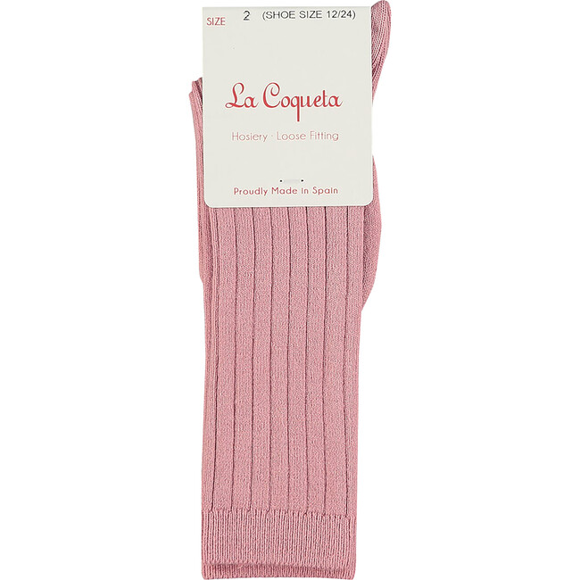 Ribbed Knee High Girl Socks, Dusty Pink - Socks - 2