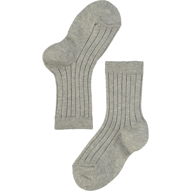 Ribbed Short Kids Socks, Light Grey Melange - Socks - 3