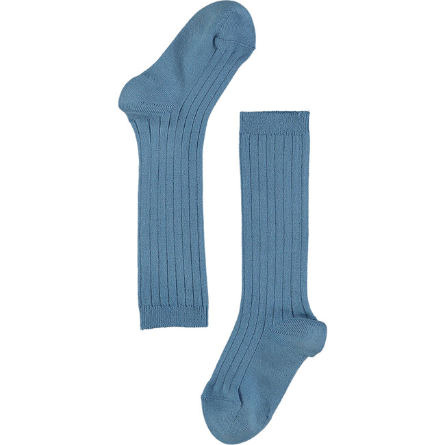Ribbed Knee High Kids Socks, Dusty Blue - Socks - 3