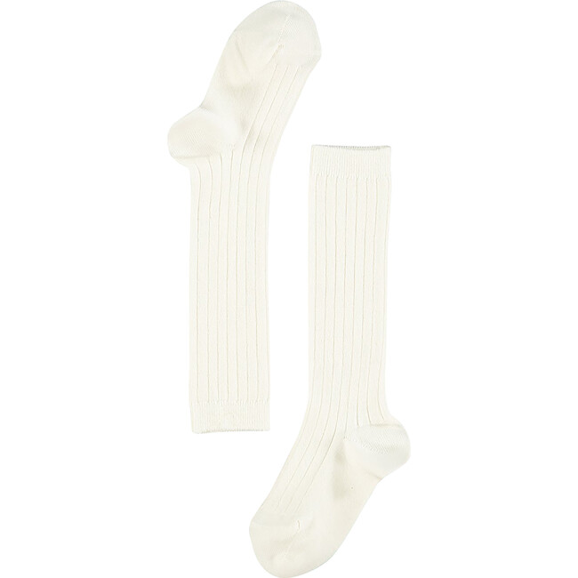 Ribbed Knee High Kids Socks, Off White - Socks - 3