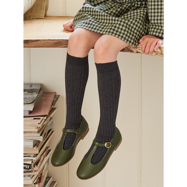 Ribbed Knee High Kids Socks, Dark Grey Melange - Socks - 4