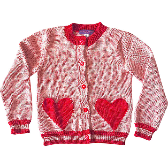 Knit New Heart Long Sleeve Cardigan, Pink