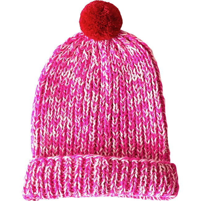 Classic Knit Speckled Pom Hat, Hot Pink