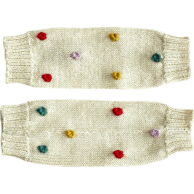 Knit Leg Warmers, Ivory Rainbow Dot