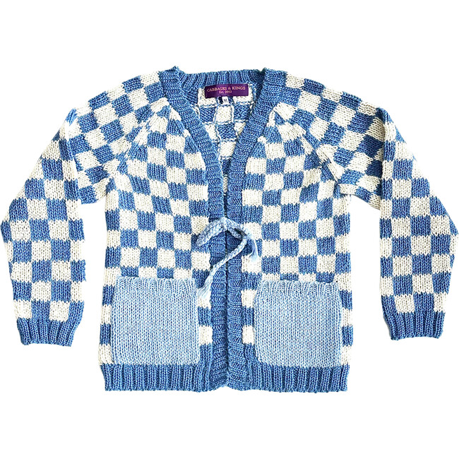 Knit Checked Long Sleeve Cardigan, Blue